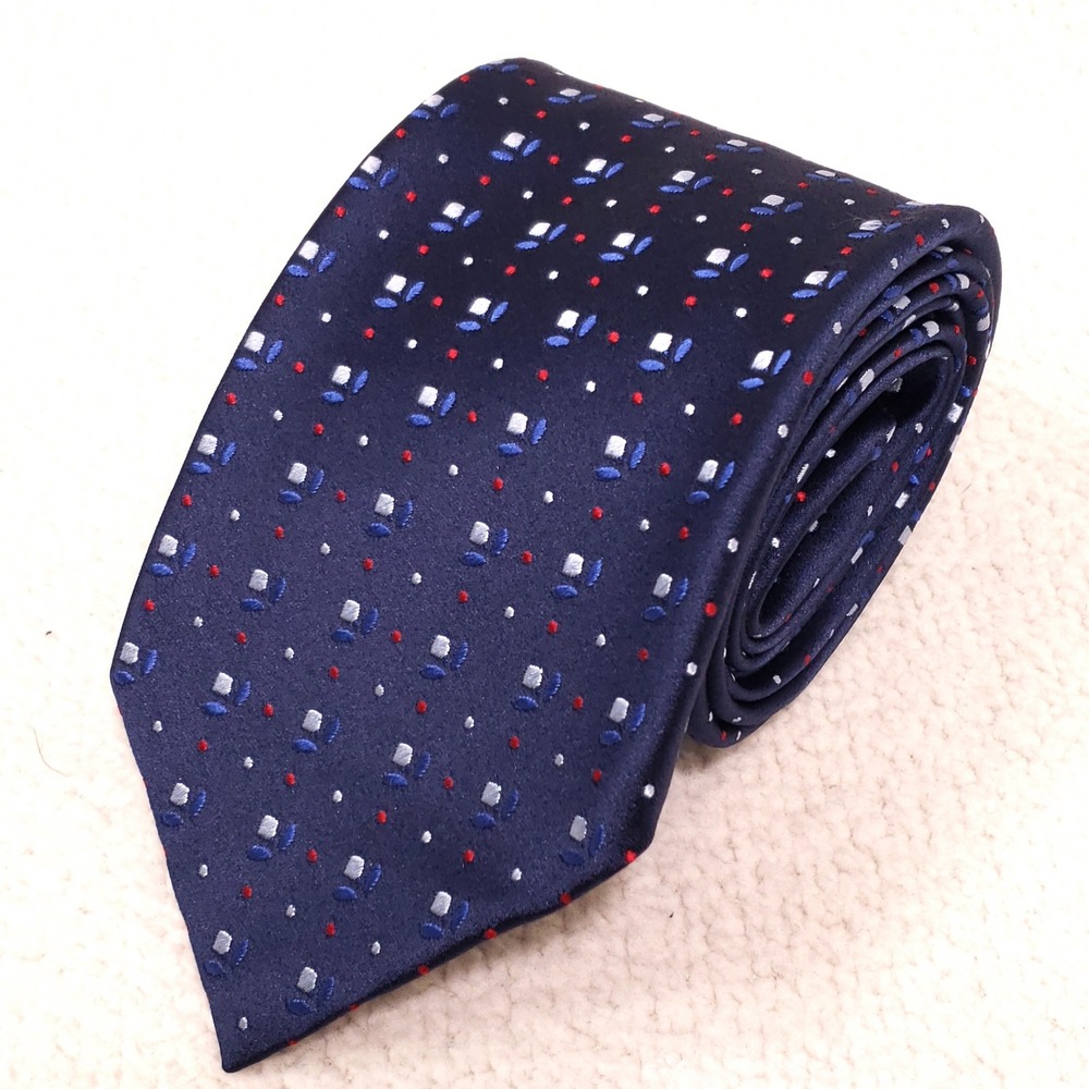 Charvet Necktie Navy Blue Geometric Silk French 3.5" Wide Luxury France Made Tie